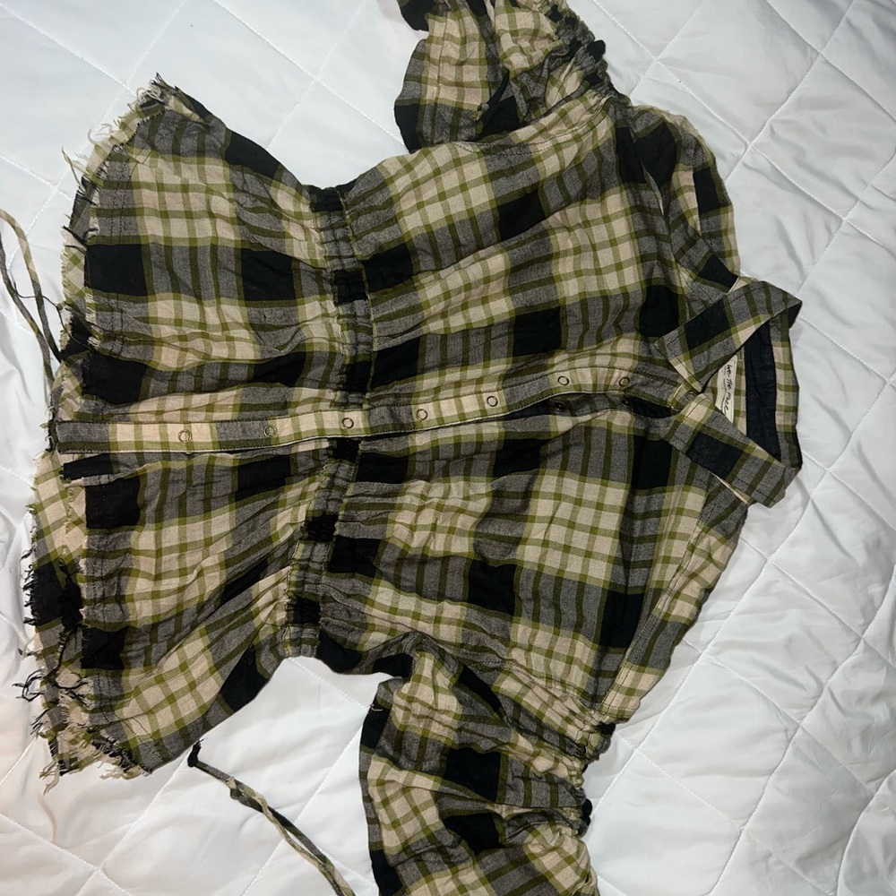 We The Free Plaid V-Neck Sweater - Black and Green